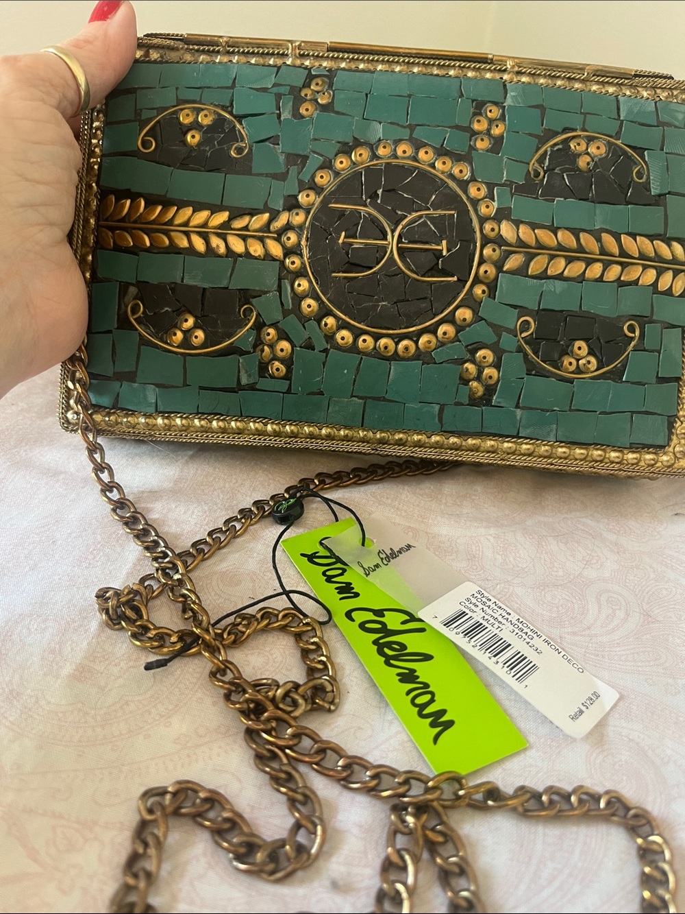 NWT Sam Edelman Green & Black Mosaic Crossbody with Gold Accents